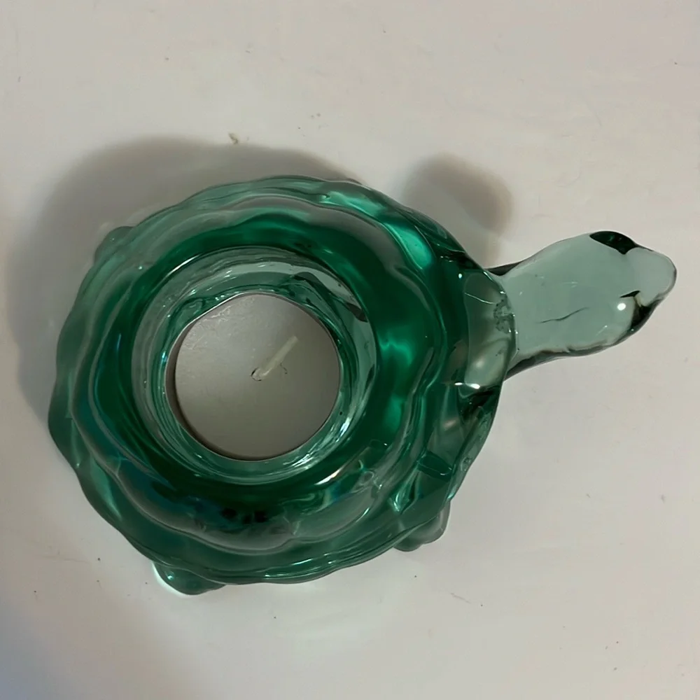 Vintage Indiana Glass Spanish green turtle votive tea light candleholder #12144